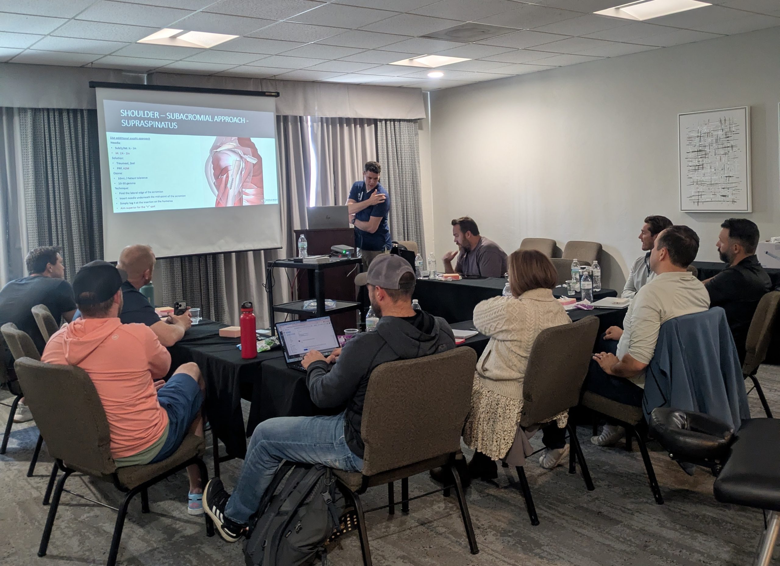 Dr. Manwaring teaching how to inject PRP  and Ozone into shoulder.